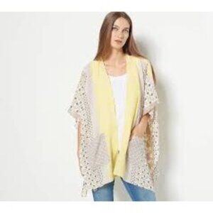 Susan Graver Womens Lightweight Open Kimono Cardigan Size XL Yellow/Taupe Multic